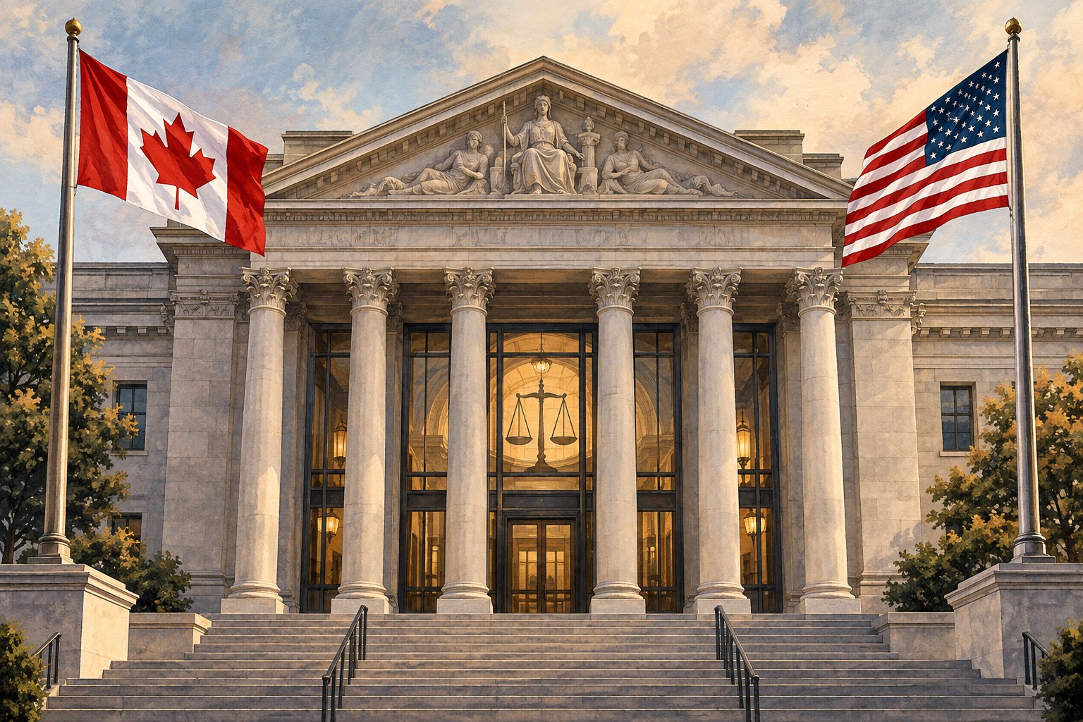 AI-generated editorial illustration for U.S. Trade Court Hears Challenge to Tariffs Affecting Canada