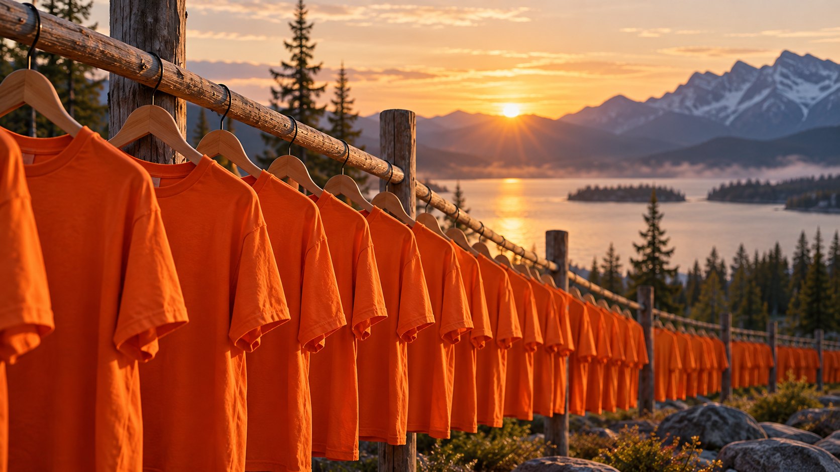 AI-generated editorial illustration of orange shirts outdoors; not a photograph of Hamilton’s gathering