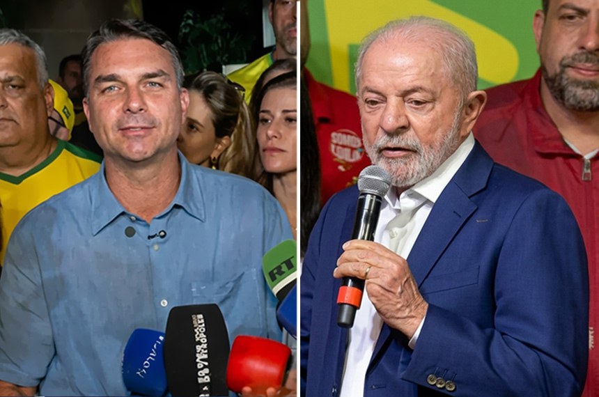 Composite image of Flávio Bolsonaro and Lula published with Agência Senado’s runoff report